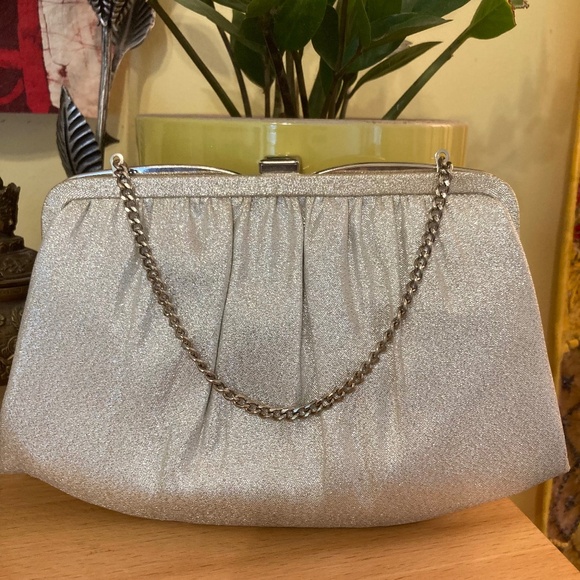 Vintage 1950s Andé' Clutch Purse Handbag Silver Sparkle Metallic Holiday Party - Picture 1 of 10